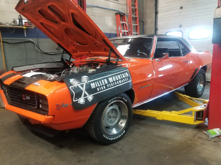 Z28 Rally sport Camaro on the lift 1
