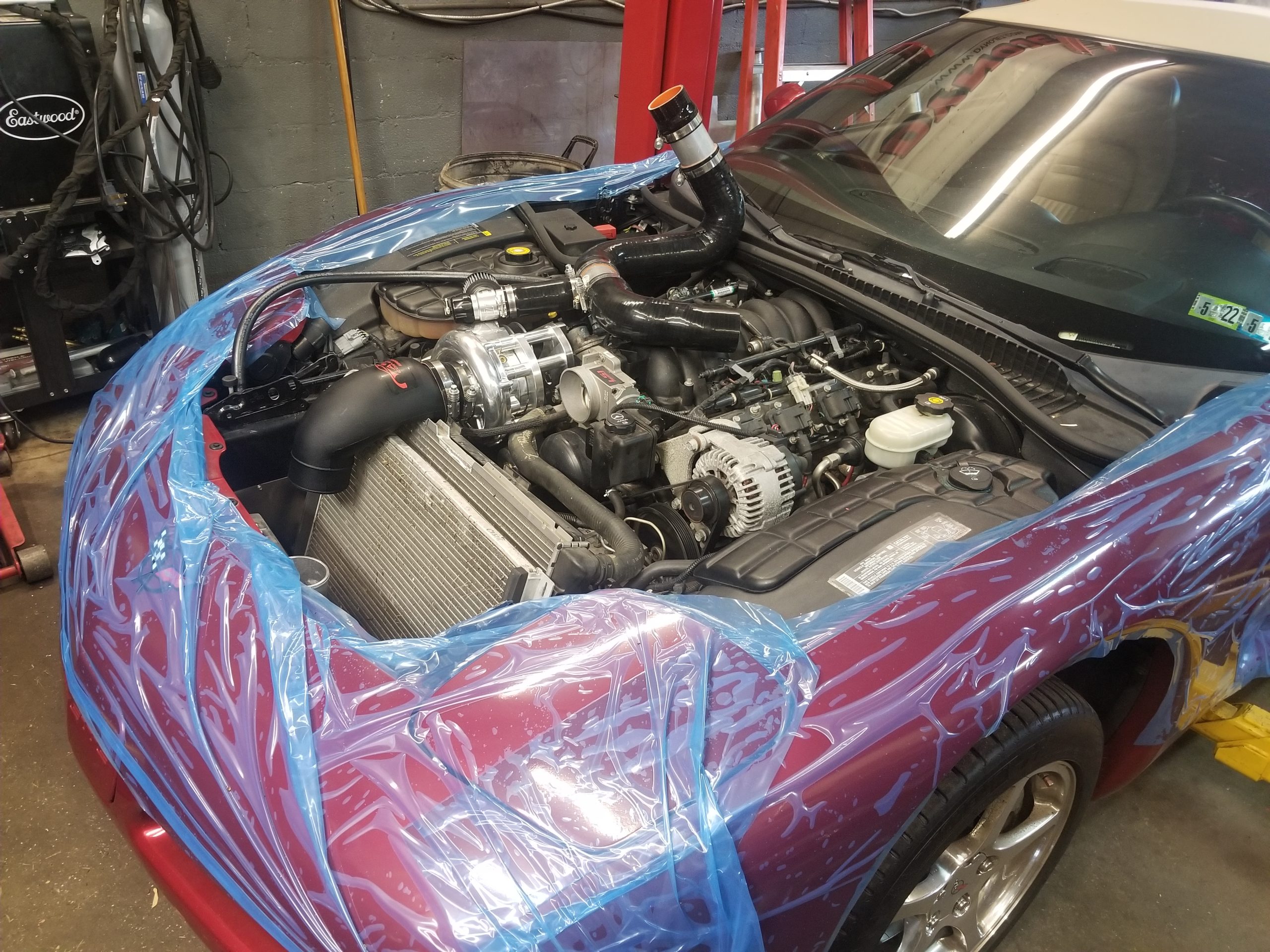 corvette in the shop