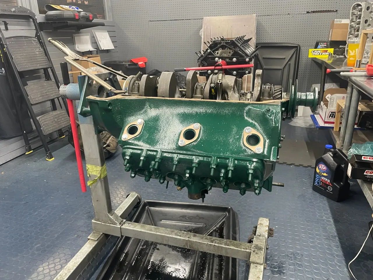 green engine rebuild on engine stand